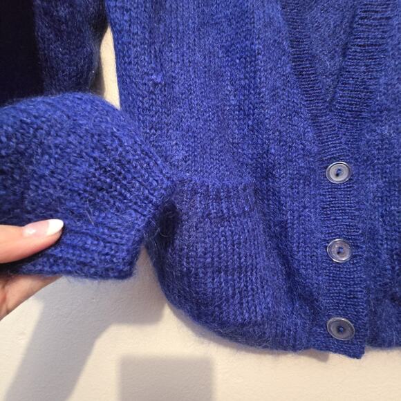 Vtg 80s 90s Pembroke Lane Mohair Blend Cardigan Sweater Womens MED Blue Preppy - Picture 2 of 10
